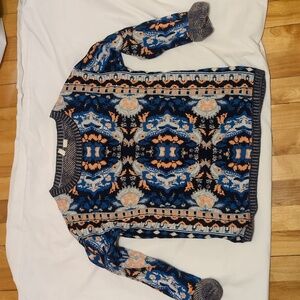Anthro Moth Blue White Antica Parrot Sweater S